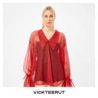 VICKTEERUT (ราคาปกติ 6,500-.) Red Chelsea Collar Oversized Blouse เสื้อแขนยาวทรงโอเวอร์ไซส์