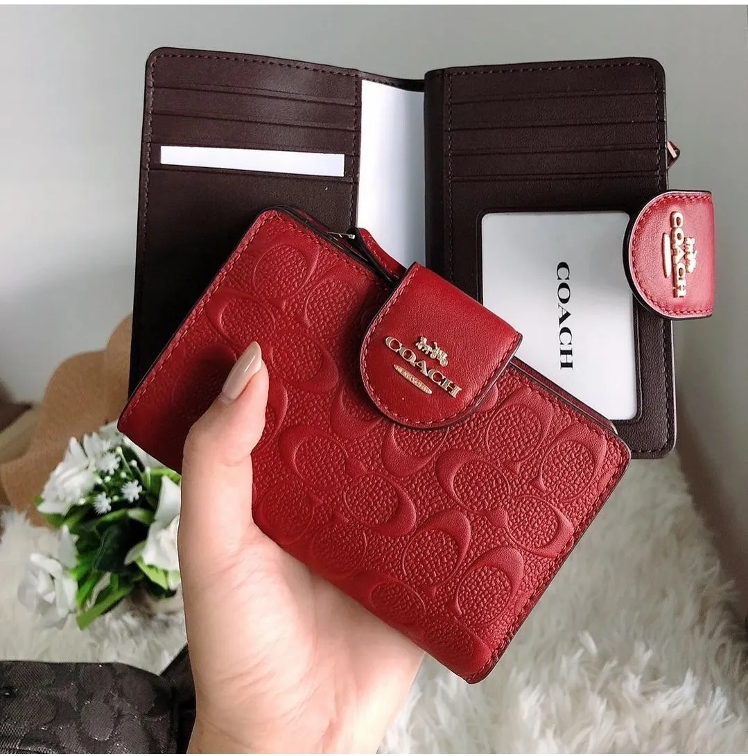 Original Coach Medium Corner Zip Wallet In Signature Leather C5896 - Red |  Lazada PH