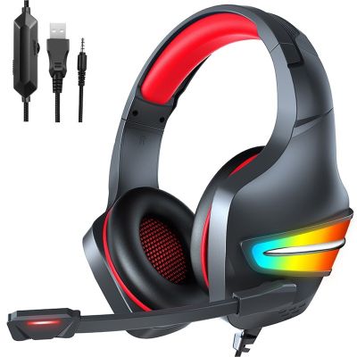 หูฟัง PC ชุดหูฟังเล่นเกมมีสายคอมพิวเตอร์ที่ไมโครโฟนในตัวเอฟเฟกต์ไฟ LED RGB สำหรับคอนโทรลเลอร์/XB