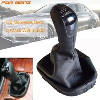 【CW】☾  Car Shift Knob C Class W203 S203 5 6Speed Stick Lever Shifter Leather Gaitor Boot Cover