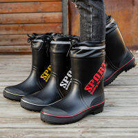 กลางแจ้งผู้ชายรองเท้าฝนกลางลูกวัวกันน้ำ Rainboots ชายแพลตฟอร์มรองเท้าตกปลาใบบนล้างรถรองเท้าทำงานรองเท้าฝนสบายๆ ~