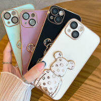 2023 Exit3D Korea Cartoon Flowers Bear Tie Rod cket Stand Silicone Phone Case out of 13 12 Pro 11 MiNi XR X X XS 7 8 plus SE Cover 【hot】