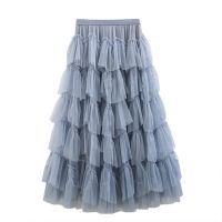 【CC】■✎  2023 Multi-Layer Wide Hem Gauzy Tulle Mid-Length Waist Gauze Skirt