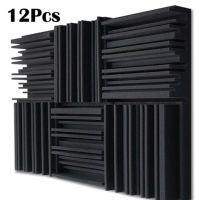 12Pcs Studio Acoustic Foam Panels Soundproof Sponge Diffusers Drum Room Absorption Treatment Wall Sound Foam Pad With Tapes Projector Mounts