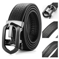 Leather Belt Automatic Buckle Hollow Out First Layer Cowhide Embossed Weaving Genuine Leather Mens Belt Micro Adjustable Belt Belts