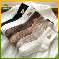 Socks womens mid-tube socks autumn new Japanese college style bear autumn and winter Korean womens socks ins tide all-match stockings