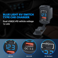 Quick Charge QC 3.0 USB PD Car Charger จอแสดงผล LED Charger Socket พร้อมสวิตช์โวลต์มิเตอร์สำหรับ12V 24V รถจักรยานยนต์ ATV เรือรถบรรทุก