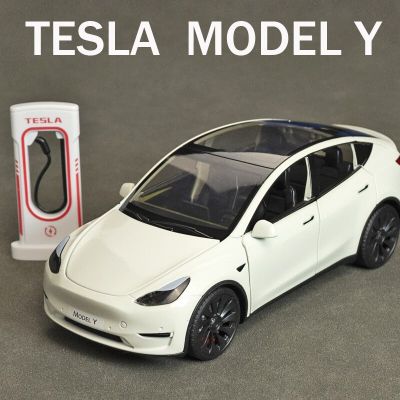 1:24 Tesla โมเดล Y โมเดล3 Pengisian Tumpukan Logam Campuran Die Cast Mainil โมเดล Suara Dan Ringan Mainan Anak-Anak Koleksi Hadiah Ulang Tahun