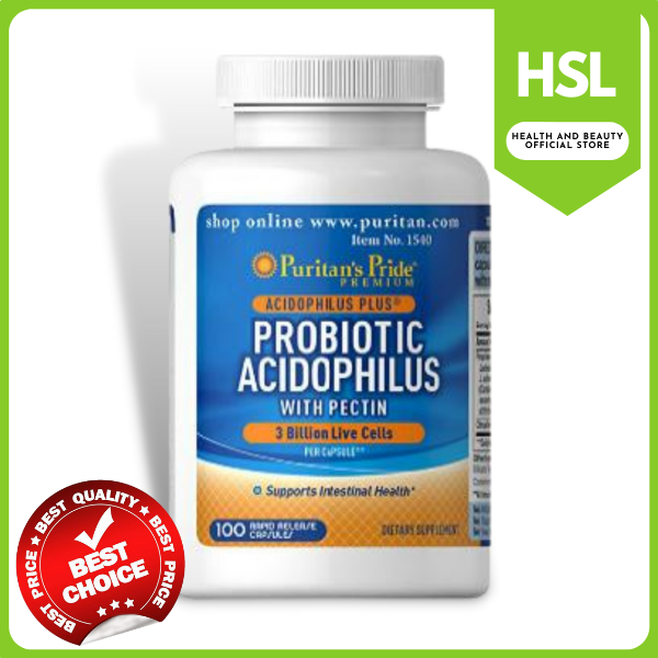AUTHENTIC Puritans Pride Probiotic Acidophilus 3 Billion Live cells With Pectin Digestion and