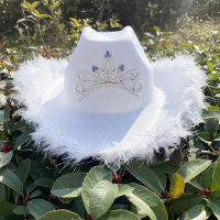 White Feather Crown Hat Cowboy Hat Holiday Dance Party Performance Hat Headdress