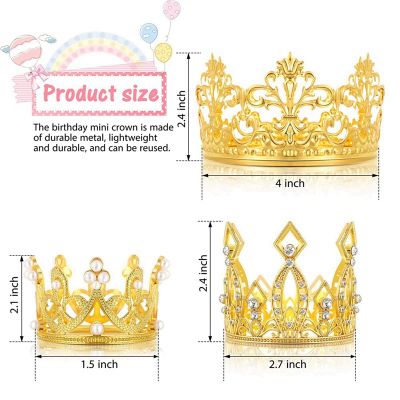 12 Pcs Crown Cake Topper Birthday Mini Crown Cake Topper Crystal Pearl Tiara Cupcake Toppers for Wedding Birthday Party