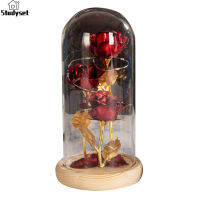 Studyset IN stock Colored  Roses  Ornaments 3 Flowers Glass-covered Gold-leaf Artifical Roses Luminous Led Night Light Creative Valentine Day Gifts