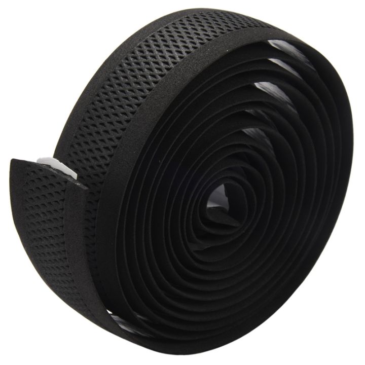 promend-road-bikes-bicycle-handlebar-tape-black-mesh-design-non-slip-waterproof-bartape-soft-eva-sponge-leather-tape-black-75g