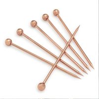 【YF】﹍♨◇  10PCS/Set 11CM 304 Gold Plated Color Titanium Fruit Pin Cocktail Pick Fork Wine Drinks Mixing