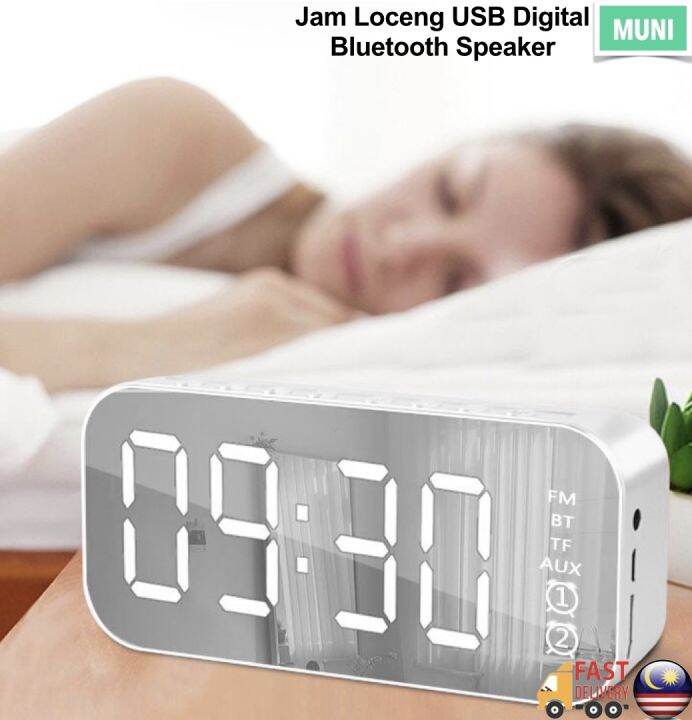 LED Digital Clock Alarm Clock Bluetooth Speaker Jam Loceng USB Digital