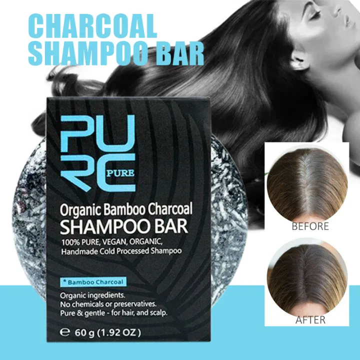 New 60g Gray White Hair Black Organic Bamboo Charcoal Soap Shampoo Bar