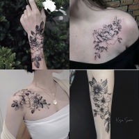 【12 tattoo sa kabuuan】Flower Tattoo Stickers Arm Chest Temporary Tattoo Waterproof Fake Tattoo