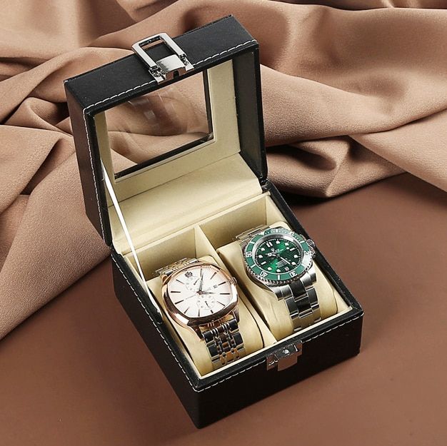 กล่องใส่กล่องแสดงนาฬิกาหนัง6-10-12ช่องใส่สีดำกำไลข้อมือแฟชั่นสตรีกล่องของขวัญที่ดีที่สุดสำหรับผู้ชายและผู้หญิง