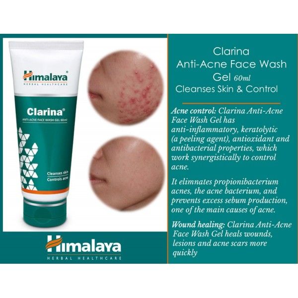 Himalaya Clarina Anti-Acne Face Wash Gel 60ml - Cleanses skin, controls acne
