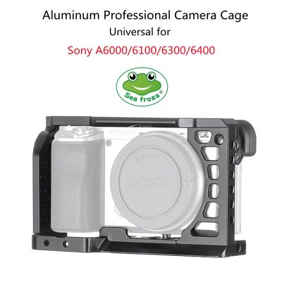 Seafrogs Aluminum Alloy Camera Cage A6400 Case Rig Set with Wooden Handgrip &amp; Cold Shoe for So-ny A6000/A6100/A6300/A6400