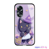 เคสโทรศัพท์พร้อมสำหรับ OPPO A58 4G สุดหรูลายการ์ตูนแมวแกะน่ารักฝาหลังกระจกเทมเปอร์กันกระแทก