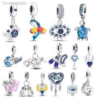 ☃﹍✤ 925 Sterling Silver Demon Eyes beads Blue Fatima Hamsa Hand Dangle charms Fit Pandora 925 Original bracelets Jewelry for Women