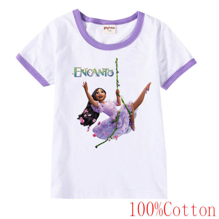 encanto-เสื้อยืดแขนสั้นเด็กผู้ชายเด็กผู้หญิง-เสื้อคอกลมลายการ์ตูนทรงหลวมเสื้อผ้าเด็กฤดูร้อนปี8813เสื้อยืดพิมพ์ลายเข้าได้กับทุกชุด