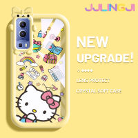 Jlingji เคสสำหรับ VIVO Y72 5G Y52 5G Y75s 5G น่ารักลาย Hello Kitty Bowknot เคสนิ่มทนต่อการขัดถูเคสโทรศัพท์โปร่งใส TPU ป้องกันการตกหล่นซิลิกาเจลเลนส์กล้องถ่ายรูปฝาครอบป้องกัน