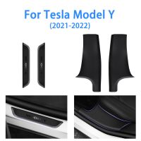 ABS Rear Door Sill Guards Protector Scuff Plate Cover For Tesla Model Y 2021 Car Door Sill Decal Sticker Pedal Protection Strip