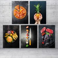 【YD】 Canvas Prints Painting Food Blackboard Wall Artwork Pizzas Poster Meat Gastronomy Pictures Restaurant