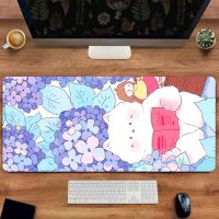 Cute Mousepad Desk Mat Kawaii Girl Purple Blue Leaves Bear Reading Nice Laptop Rug Big Size Computer Mouse Pad XXL Small Deskmat