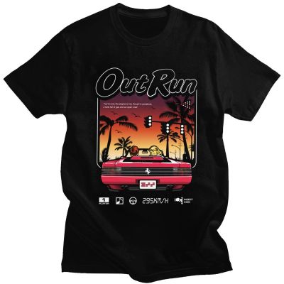 90s Vintage Out Run Top T Shirt Camisas Men Fashion Old School Japan Arcade Tops Hombre Video Game Outrun Tee Top Camisas XS-6XL