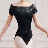 บัลเล่ต์ Leotards สำหรับผู้หญิงเต้นรำสวมลูกไม้สีดำหนึ่งไหล่กลับผู้ใหญ่ Ballerina เสื้อผ้าแขนยาว Leotard Stand-Up เครื่องแต่งกาย...