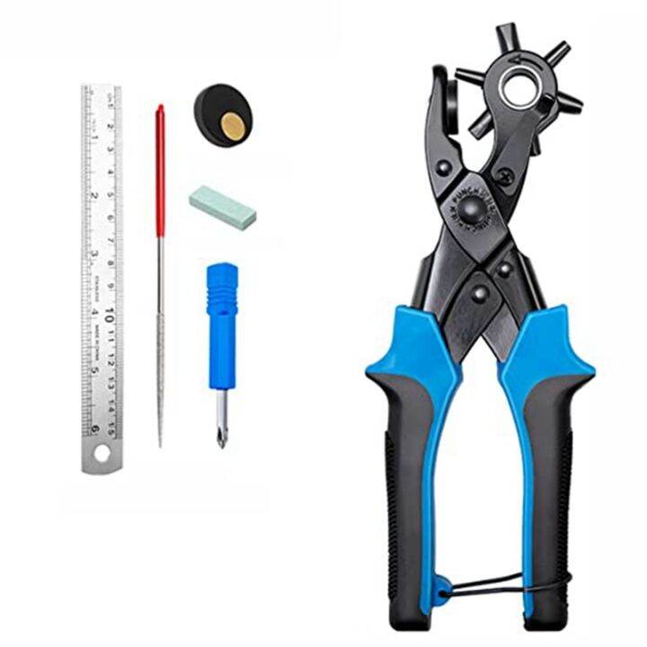 Revolving Leather Belt Hole Punch Plier Kit, Eyelet Puncher,DIY Tool