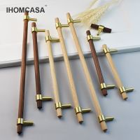 IHOMCASA Nordic Style Brass Black Walnut Furniture Handles Wood Pulls Cupboard Wardrobe Dresser Shoe Box Drawer Cabinet Knobs