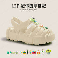 manxian Retro Roman รองเท้าแตะ ผู้หญิงด้านล่างหนา Baotou Hollow รองเท้าใหม่ Hole Garden Shoes