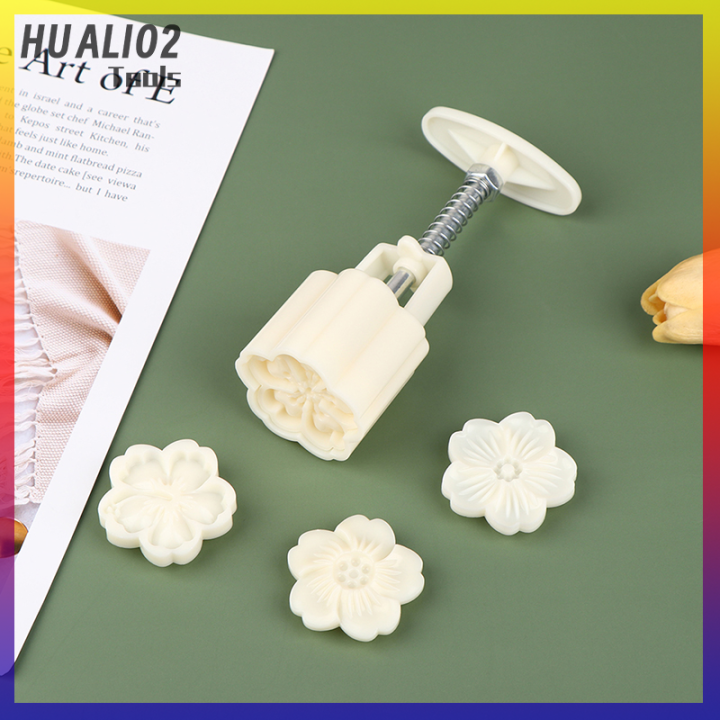 huali02แม่พิมพ์ดอกไม้เชอร์รี่แม่พิมพ์ขนมไหว้พระจันทร์3d-เครื่องมืออบอาหารแบบกดด้วยมือ4ชิ้น-ชุด