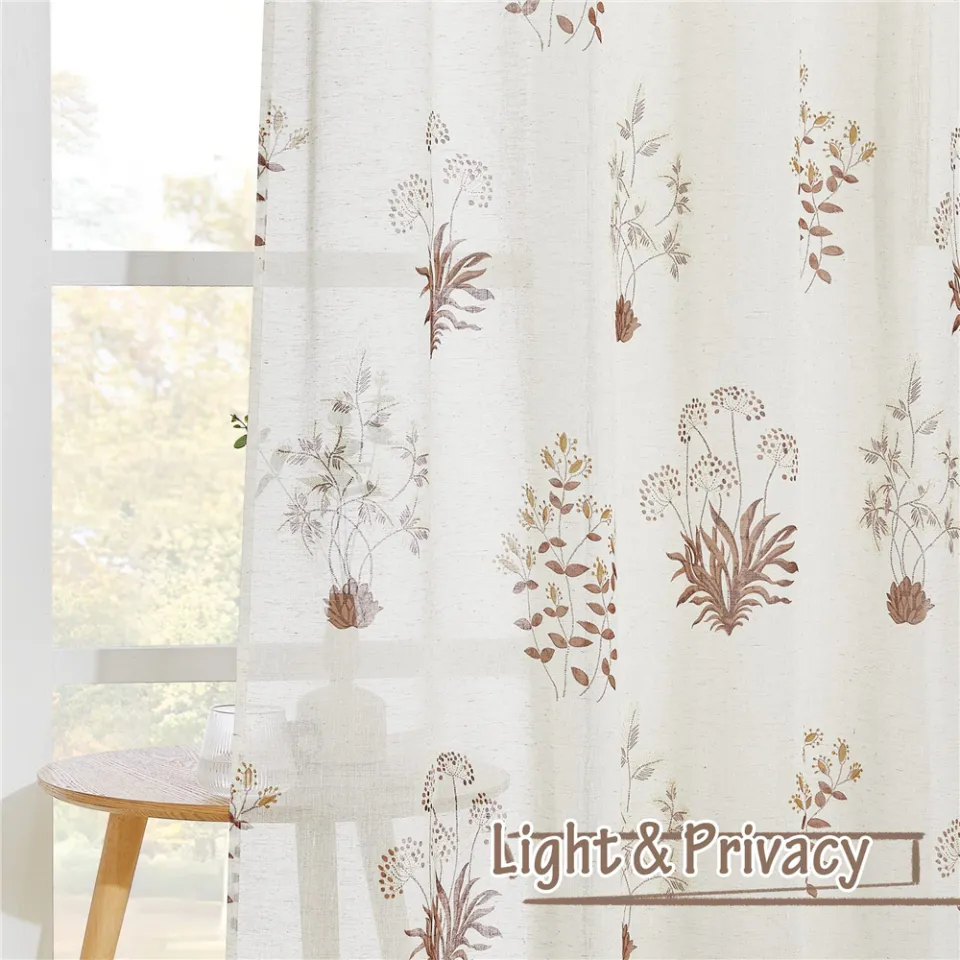 NICETOWN 1pc Plant Print on Linen-textured Semi-sheer Curtains for