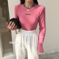 Genayooa Sexy Skinny Crop Tops Long Sleeve Womens T-shirt  Autumn Spring Slim O Neck T Shirt Women Clothes Korean Tops