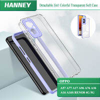 HANNEY สำหรับ OPPO A98 A78 A38 A57 A77 A17 A96 A76 A36 A16 A16S RENO 7 8 10 Pro 4G 5G ที่ถอดออกได้เคสโทรศัพท์3in1 TPU เนื้อนิ่มโปร่งใสสีสันสดใส + ปกป้องกล้อง PC PD-01เคสโทรศัพท์หลังกันกระแทกป้องกันการตก