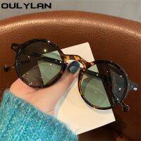 [LWF HOT]卍♧ Oulylan Retro Round Sunglasses Men Brand Designer Vintage Small Sun Glasses Women Fashionable Korean Style Eyewear Green UV400