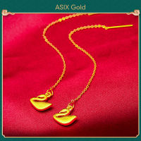 ASIX GOLD ต่างหูสตั๊ดสายยาวหงส์ทองคำแท้สำหรับผู้หญิง ทอง 24K ไม่ลอก ไม่ลอก