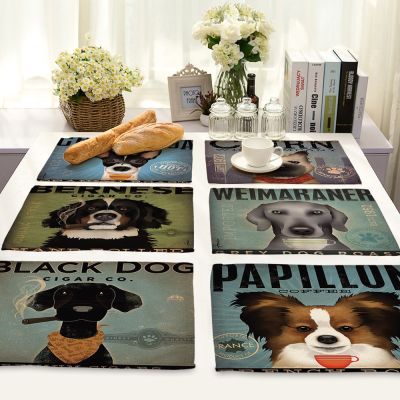 ✈♠♛ Cute Dog Printed Linen Placemat Place Mat Kitchen Table Mat Dinner Table Mat