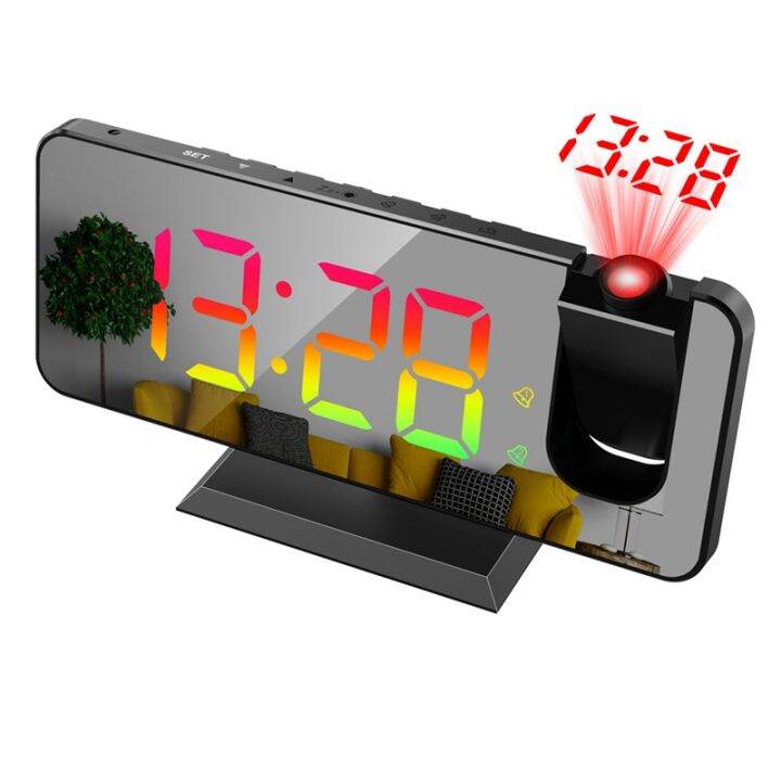 1-set-projection-alarm-clock-for-bedroom-led-display-alarm-clock-with-usb-charger-and-dual-alarm-black