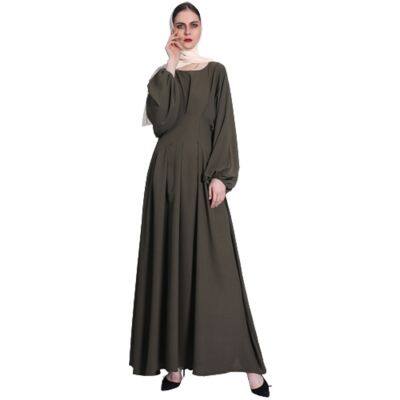 ผู้หญิง Eid Ramadan Maxi ยาว Batwing พัฟแขนหลวม Abaya Kaftan Robe สูงเอว A-Line Flared อิสลามชุด