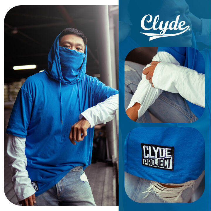 Clyde Project T-shirt Hoodie with Built-in Face Mask (Blue) | Lazada PH
