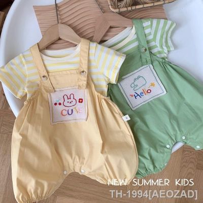 ◈❂✤ Camiseta listrada estampada roupas de bebê e menina recém-nascidos macacão solto coreano tops manga curta verão 2023