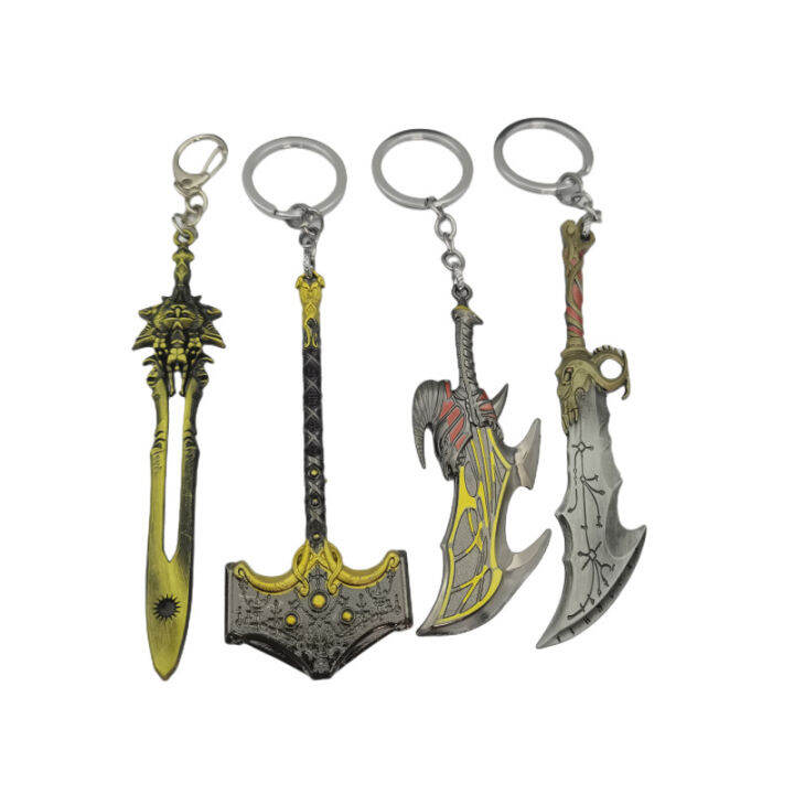 เกม-god-of-war-พวงกุญแจ-kratos-ดาบขวานใบมีด-chaos-ใบมีด-olympus-guardian-shield-key-chain-อาวุธจี้-keyring-ของขวัญ