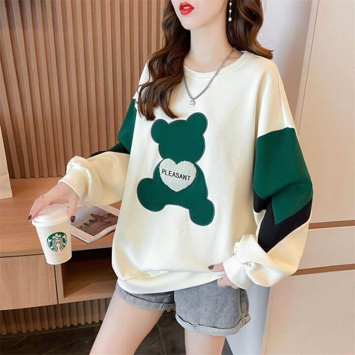 Bear Sweater for Women Cotton Korean Style Long-sleeved Round Neck Sweater Autumn Student Loose ...