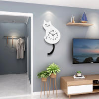 Cat wall clock wooden creative clock living room simple clock cartoon household decoration quartz clock one piece dropshipping